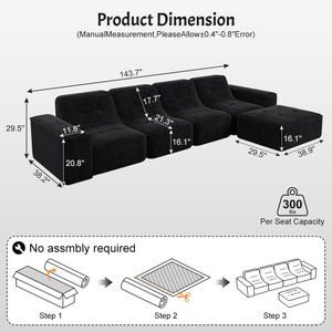 Nouvel arrivage : Ensemble de canapés modulaires en chenille scintillante, moderne, avec assise profonde amovible, pour salon, appartement, bureau - Product Image 4