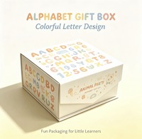 Boîte d'expédition en carton ondulé personnalisée avec motifs animaux et alphabet mignons, design couleur pastel douce pour emballage de jouets d'enfants et de cadeaux de naissance