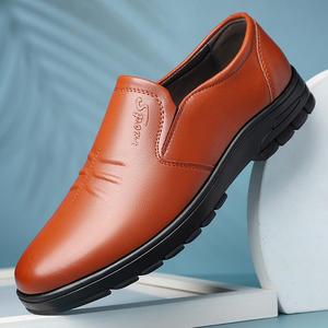 Mocassins en cuir pour hommes, bout rond, à enfiler, semelle extérieure en caoutchouc respirante, couleur unie, chaussures décontractées d'automne - Product Image 2