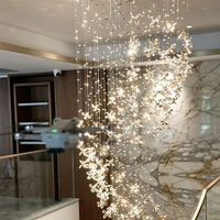 Nouveau style de lustre LED en acier inoxydable et cristal, suspension longue pour salon, hôtel, escalier, villa, halls ouverts