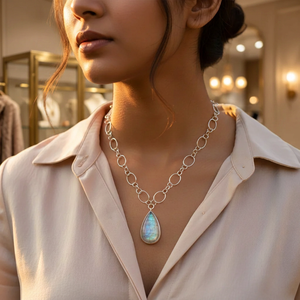 Women's 925 Silver Teardrop <b>Opal</b> Pendant <b>Necklace</b> Minimalist Link Chain Everyday Wear - Product Image 3
