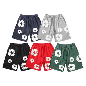 Calça de moletom esportiva com estampa de algodão e gola de jogging, calça esportiva com rasgos para homens, de alta qualidade, com estampa de sopro e corte