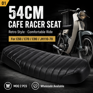 Asiento de Cuero Estilo Café Racer de 54CM para Motocicleta <span class=keywords><strong>Super</strong></span> <span class=keywords><strong>Cub</strong></span> C50 C70 C90 YAMI JH110-<span class=keywords><strong>70</strong></span>, Accesorios y Repuestos para Scooter - Product Image 1