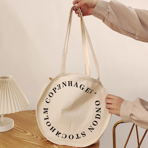 Nouveau design, sac fourre-tout rond en toile recyclée imprimable, sac de plage, sac de courses en toile beige avec logo personnalisé imprimé - Product Image 2