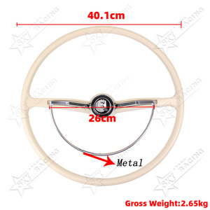 พวงมาลัยขนาด 15-3/4 นิ้ว สีเทาคลาสสิก เบจ แทน ไอวอรี่ ไวท์ แบล็ค สำหรับรถโฟล์คสวาเกน บีเทิล คาร์มันน์ กีอา รุ่นที่ 3 ปี 62-71 - Product Image 4