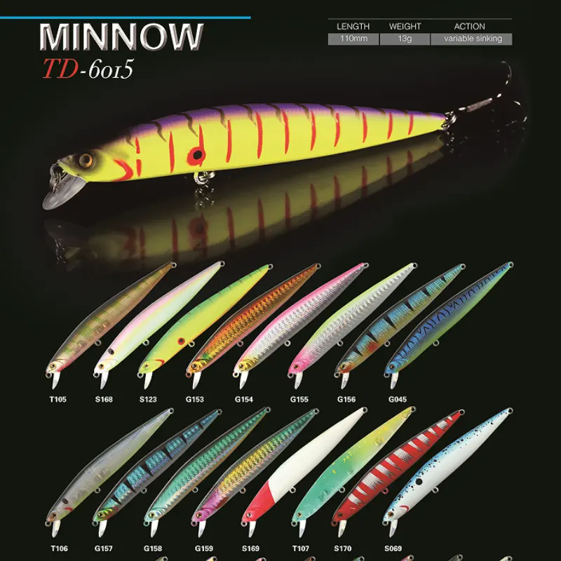 Umpan pancing Minnow TD-6015, umpan pancing variabel tenggelam Minnow 110 mm 13g 3D mata Wobbler untuk semua air