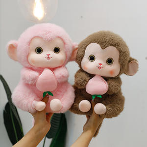 Peluche singe mignon avec une pêche à la main, petite poupée singe, oreiller en peluche, cadeau - Product Image 2