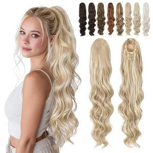 Extensiones de Cabello de Cola de Caballo <span class=keywords><strong>con</strong></span> Cordón, Onduladas y Largas, de Fibra Sintética Kanekalon Futura, <span class=keywords><strong>con</strong></span> Peine Invisible para Mujer, al por Mayor - Product Image 1