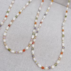 Bracelet-collier en zirconium coloré dopamine, perle d'eau douce naturelle baroque, polyvalent, meilleur ami, design de niche de luxe - Product Image 4
