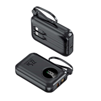 Batterie externe ultra-fine 10000mAh 20W à charge rapide, affichage numérique et câble intégré, chargeur de téléphone portable