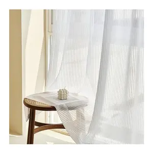 Innermor Tirai Jendela Mewah Ruang Tidur, Gorden Tipis Motif Garis-garis Putih untuk Ruang Tamu Bahan Linen Lembut