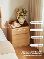 Meuble de chambre Lin's Home : Table de chevet avec rangement, couleur bois naturel, sur pieds, 2 tiroirs, dessus en verre, armoire latérale 2026