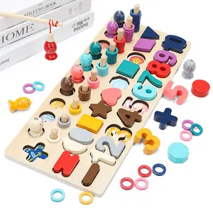 रंग खेल बोर्ड Suppliers-1 में 5 लकड़ी संख्या पहेली गिनती स्टैकिंग खिलौने आकार रंग सॉर्टर चुंबकीय मछली पकड़ने का खेल सीखने चंकी आरा बोर्ड