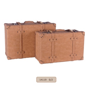 Decorative Suitcase Trunk Vintage Studded Leather <strong>Storage</strong> <strong>Boxes</strong> with Bronze Latches and <strong>Brown</strong> Handles Multi Colored - Product Image 2