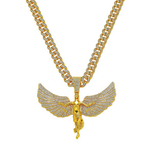 สร้อยคอผู้ชายแบบใหม่ล่าสุด ดีไซน์ปีกนางฟ้าประดับเพชรเต็มเส้น สไตล์ฮิปฮอป โดดเด่นสะดุดตา ผลิตจากยุโรปและอเมริกา - Product Image 5