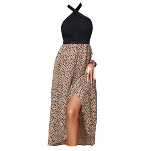<b>Boho</b> Leopard Print Maxi <b>Dress</b> With High Slit Criss Cross Neckline Sleeveless <b>Summer</b> Casual Loose Fit Woven Chiffon - Product Image 1