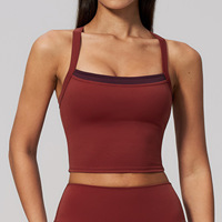Grenzüberschreitendes Atmungsaktives Yoga-Tanktop mit Bare-Feel-Effekt, Zweiteiliges Set mit Kontrastfarben, Überkreuzter Rücken, Mittlerer Halt, Stylischer Sport-BH