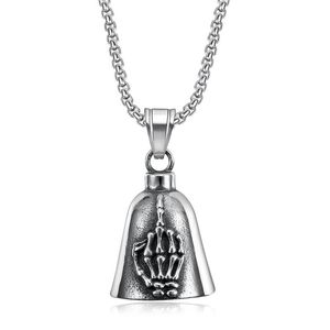 yunnique <b>Titanium</b> Steel Bell Pendant Necklace Vintage Skull Hand Design Unisex Fashion Jewelry - Product Image 5