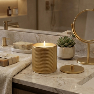MAXERY Boîte de rangement de luxe côtelée en laiton massif pour bougies, cotons-tiges et bijoux, pour la décoration du <span class=keywords><strong>comptoir</strong></span> de salle de bain - Product Image 1
