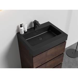 Integrated Engineered Quartz <b>Basin</b> DB BB02-24-109 Matt Black Without Drain and <b>Faucet</b> for Kitchen Use - Product Image 3
