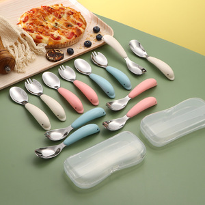 Cuchara y tenedor de acero inoxidable 304, cuchara y tenedor con forma de delfín, cuchara para complemento alimenticio para bebés, cuchara para comer, vajilla para niños, juego portátil - Product Image 2