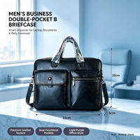 Porte-documents en cuir de vachette à double poche pour homme, sac d'affaires en cuir véritable noir, organiseur de documents, logo personnalisé, OEM ODM Factory