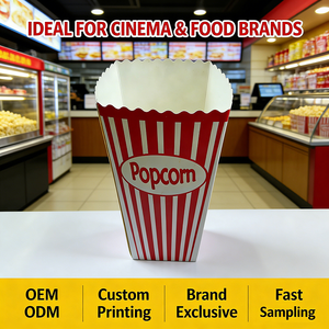 Custom Printed Popcorn <b>Boxes</b> <b>Red</b> White Striped Tube Shape Disposable Self Erecting Paperboard Food Packaging - Product Image 3