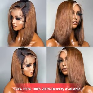 Parrucche all'ingrosso in capelli umani vietnamiti a doppia trama con chiusura frontale senza colla, per bob corto ombré marrone con radice scura e nero ossido di carbonio, trasparenti - Product Image 5