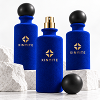 Flacon de parfum bleu floqué 100 ml, cylindre vide en verre avec pulvérisateur, flacon de parfum de luxe en velours, emballage de parfum personnalisé avec logo