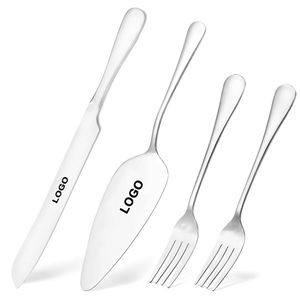Juego de Cuchillo y Servidor para Pastel con Logotipo Personalizado, 4 Piezas, Juego para Cortar Pastel con Tenedores, Cuchillo para Pastel de Acero Inoxidable para Bodas - Product Image 1
