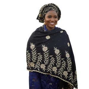 Foulard Châle Long en Voile de Coton Brodé de Strass Floraux pour Femme, Léger et Respirant, Idéal Toutes Saisons - Vente en Gros - Product Image 1