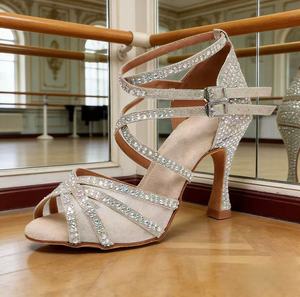 Scarpe Professionali da Ballo Latino Salsa con Tacco a Punta, Scarpe da Ballo da Sala Tango Cha Cha, Sandali con Tacco per Danza Swing da Donna - Product Image 1