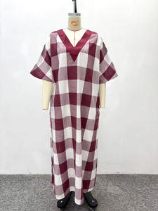 Vestidos de Moda para Mujer, Cuello en V, Estampado a Cuadros, Manga Corta, Tallas Grandes, Estilo Africano - Product Image 6