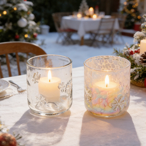 Pot à bougie en <span class=keywords><strong>verre</strong></span> moucheté fait main personnalisé, avec <span class=keywords><strong>applique</strong></span> décorative flocon de neige, pour cadeaux de mariage, cadeaux boutique, décoration intérieure - Product Image 4