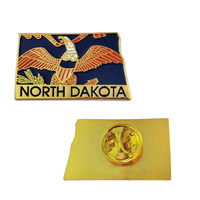 Broches et badges personnalisés en métal émaillé avec carte de l'État du Dakota du Nord et drapeau américain, aimants de revers sur mesure