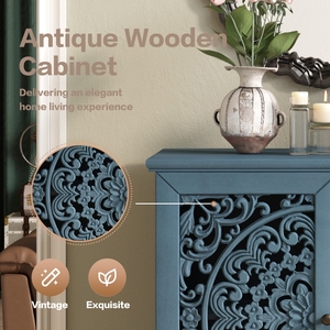 Vintage Hollow Carved Accent <b>Cabinet</b> 2 Door <b>Display</b> Storage <b>Sideboard</b> Symmetrical Floral Design Adjustable Shelf - Product Image 5