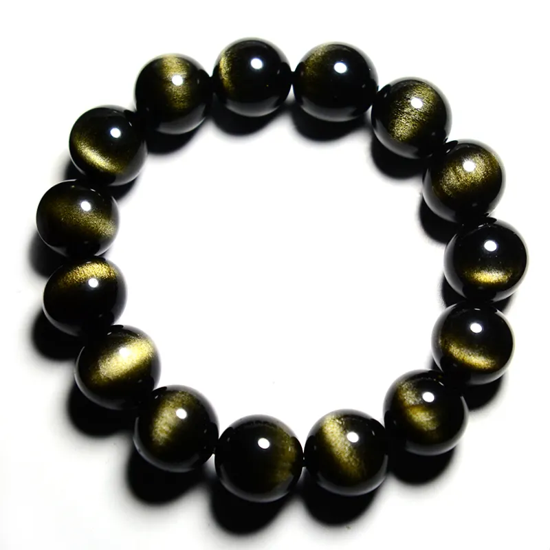 Wholesale Natural Gemstone Bracelet 14mm Hand String Golden Obsidian Bracelet Beads für Jewelry Making