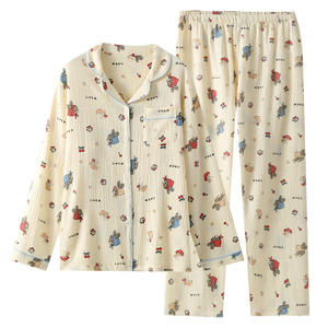 Doppio <span class=keywords><strong>pigiama</strong></span> in <span class=keywords><strong>cotone</strong></span> crêpe da <span class=keywords><strong>donna</strong></span> pantaloni a maniche lunghe comodi vestiti per la casa traspiranti per quattro stagioni cartoni - Product Image 5