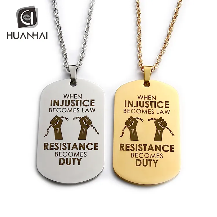 customize logo laser engraving stainless steel metal necklace dog tag for sale