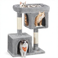 Arbre à chat Gain à double niveau avec 2 grottes, tunnel, griffoir et grande perchoir pour usage intérieur toutes saisons
