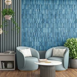 Carreaux muraux en céramique de qualité supérieure Kitkat Ink Blue |   Design élégant texturé à côtes |   Finition brillante |   100×300 mm - Product Image 1