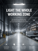 Luminaire LED linéaire DALI dimmable pour haut plafond, puissance et température de couleur réglables AC110-277V, éclairage uniforme supérieur, idéal pour supermarchés et garages