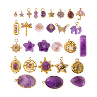 Pendentif DIY en acier inoxydable violet avec pierre naturelle, améthyste et cinérite, breloques électroplaquées sous vide toutes occasions, accessoires de pendentif