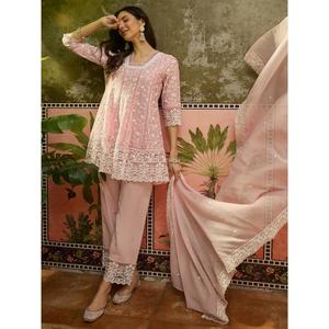 Pantalons palazzo et dupatta en coton pur brodé rose pour femmes, de qualité supérieure, vêtements ethniques confortables pour tous les jours, disponibles à bon prix. - Product Image 4