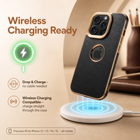 Étui de téléphone en cuir de veau italien, fin et protecteur, compatible avec la charge sans fil pour iPhone 12 13 14 15