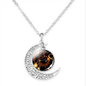 Collares Unisex de Plata de Ley con Diseño de Signos del Zodiaco, Joyería, Regalos de Cumpleaños, Astrología, 12 Signos del Horóscopo, <span class=keywords><strong>Luna</strong></span> Creciente Luminosa de Galaxia - Product Image 2