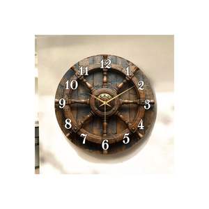 Reloj de Pared Clásico Redondo de Madera con Patrón Impreso Colorido y Numerado, Diseño de Timón de Marinero, 45x45cm, Silencioso, de Origen TR, para Regalo - Product Image 5