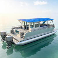 Bateau ponton sportif personnalisé pour la mer, double moteur et bureau, fond transparent Dolphin, location, tourisme, vue sur la plage, aluminium
