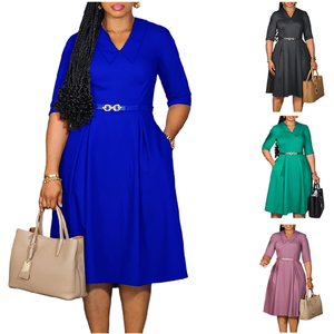 D3335 Robes d'été pour femmes, design tendance, élégantes, à manches courtes, col rabattu, <span class=keywords><strong>robe</strong></span> <span class=keywords><strong>de</strong></span> bureau pour femmes, décontractée - Product Image 1