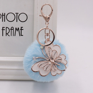 Élégant porte-clés <span class=keywords><strong>papillon</strong></span> en strass de cristal avec pompon duveteux, en métal or rose, pour <span class=keywords><strong>sac</strong></span> à main tendance - Product Image 3